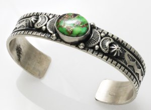 画像1: ナバホ族　Melvin Francis ロイストンターコイズ　スタンプワーク　バングル