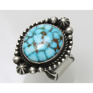 画像: ナバホ族 Randall Endito キングマンターコイズ スタンプワーク リング 16号